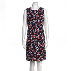 Leggiadro Chic Floral Knee Length Dress - Black and Red. Sleeveless, Back Zip.